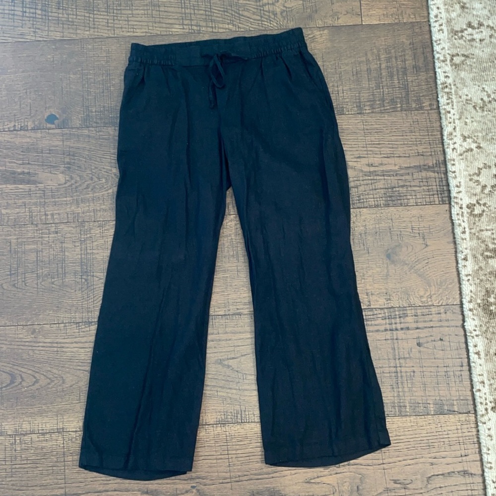 Old Navy Black Linen Wide Leg Pants Size Medium Petite